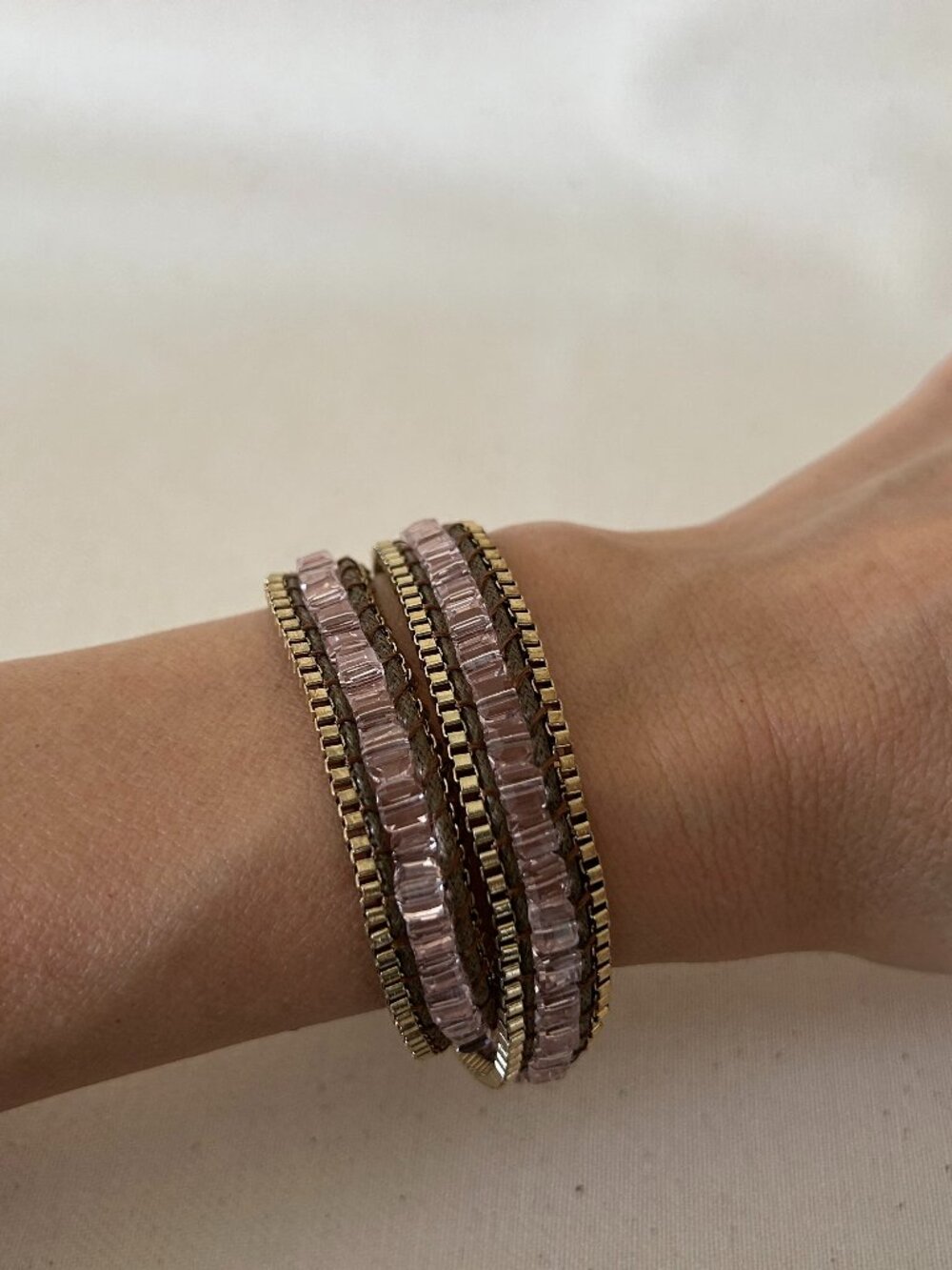 Cookie Lee Brown Leather/Metal with Bead Wrap Bracelet
